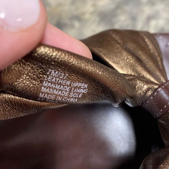 Arturo Chiang Gold/Bronze Leather Sling Back Sandal Heel Size 7 - Picture 9 of 9